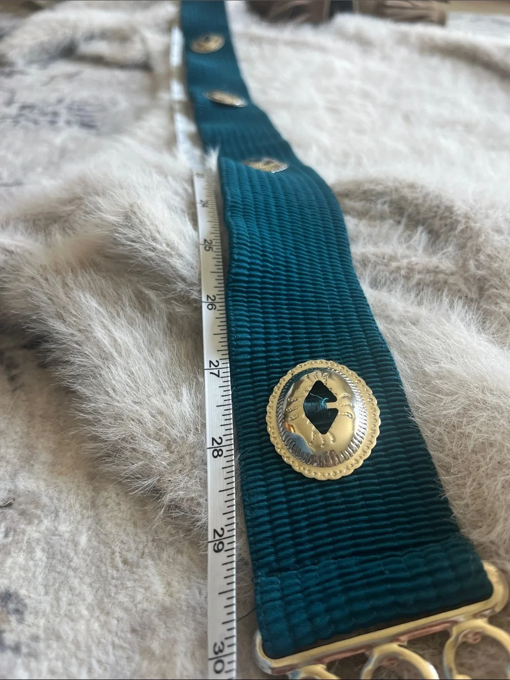 Vintage Teal Stretch Waist Belt Silver Southwestern Buckle Boho Western